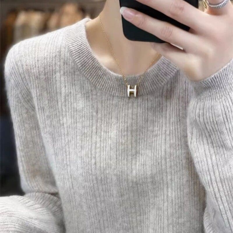 라운드 넥 기본 셔츠 여성 봄 가을 겨울 새로운 루즈핏 털 셔츠 슬림해 보이는 스웨터 유럽 상품 부드러운 찹쌀 고급 니트 맨위 상세 이미지 42