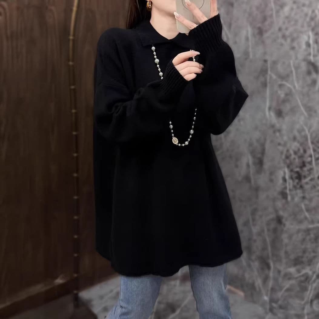 폴로 칼라 다용도 단색 기본 셔츠 가을 겨울 빅 사이즈 중간 길이 새로운 스웨터 루즈핏 슬림해 보이는 풀오버 절묘한 맨위 상세 이미지 8