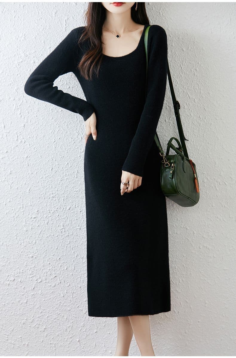 스퀘어 입 칼라 드레스 새로운 드레스 프랑스식 롱 스커트 가을 겨울 몸매 가꾸기 무릎 아래 품격 슬림해 보이는 롱 코트 니트 만나는 상세 이미지 25
