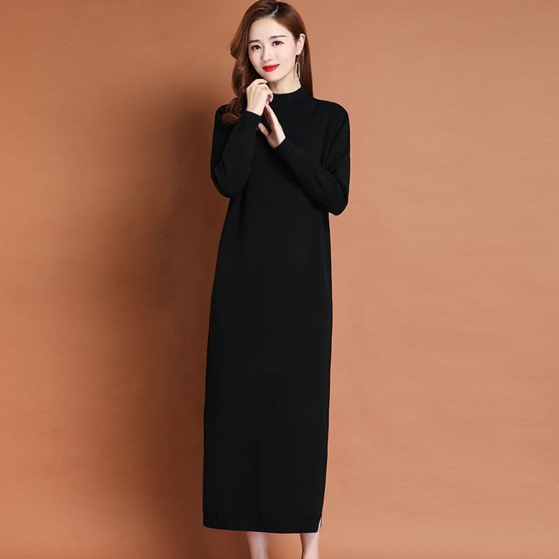 가을 겨울 패션 새로운 재킷 스웨터 드레스 롱 코트 보온 드레스 복장 품격 무릎 아래 몸매 가꾸기 슬림해 보이는 치마 상세 이미지 34