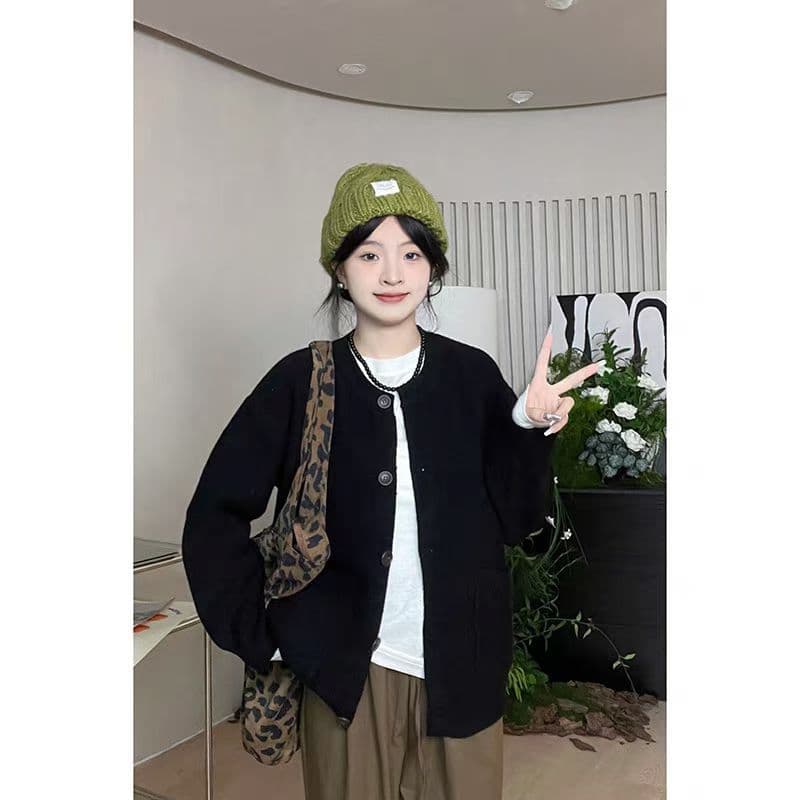 한 부서 가을 겨울 새로운 스웨터 다용도 루즈핏 니트 여성 코트 미니멀리즘 부드러운 느긋한 두꺼운 맨위 오픈 가디건 여성 이미지 5