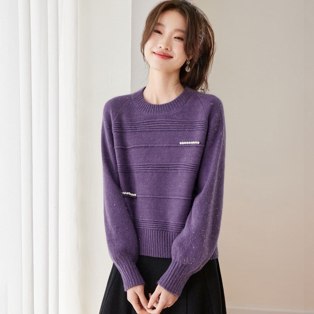 새로운 가을 겨울 패션 빅 사이즈 외국 가스 스웨터 니트 스웨터 라운드 넥 만나는 느긋한 바람 다용도 세련된 맨위 여성 이미지 4