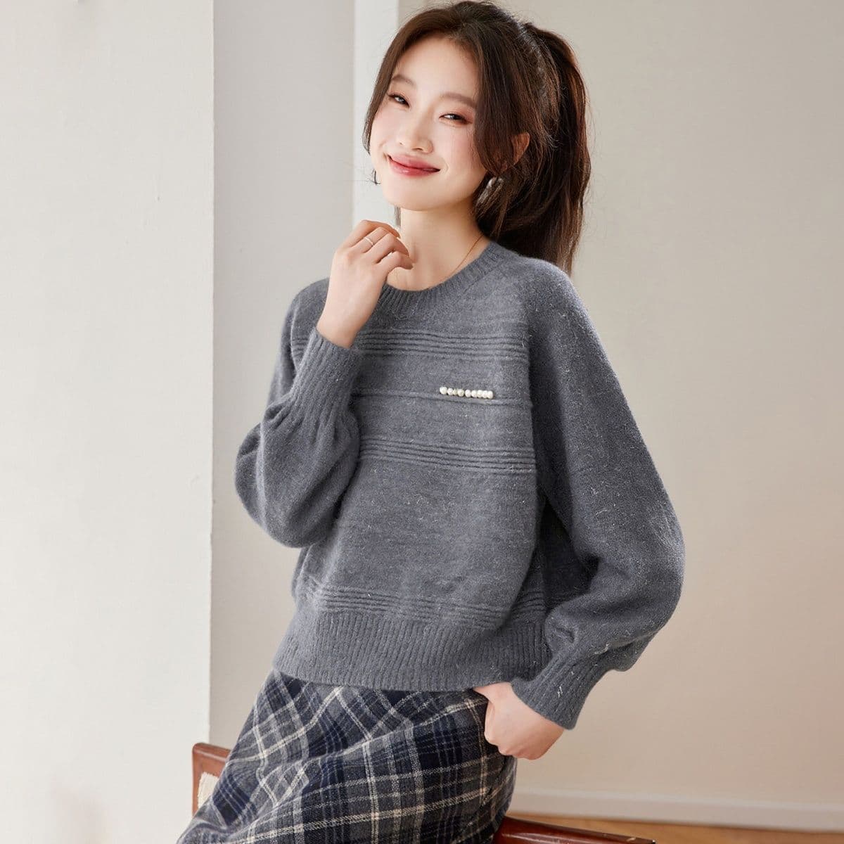 새로운 가을 겨울 패션 빅 사이즈 외국 가스 스웨터 니트 스웨터 라운드 넥 만나는 느긋한 바람 다용도 세련된 맨위 여성