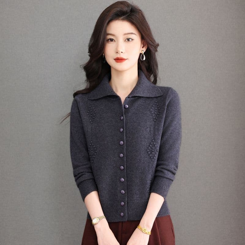 봄 가을 겨울 빛 요리 한 미니멀리즘 바람 패션 폴로 칼라 니트 오픈 가디건 캐주얼 연령 감소 단추 슬림해 보이는 다용도 스웨터 코트 이미지 2