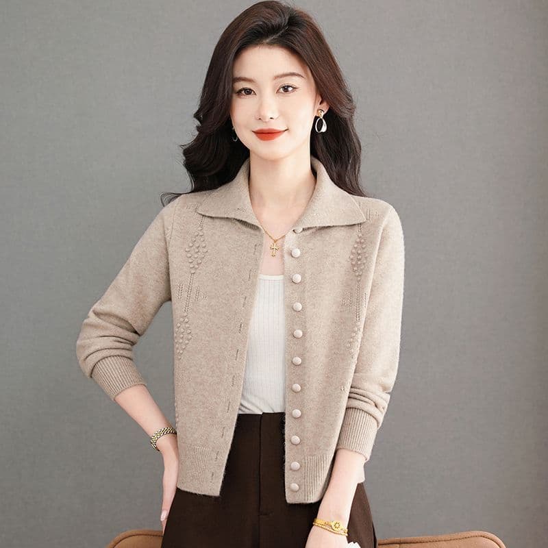 봄 가을 겨울 빛 요리 한 미니멀리즘 바람 패션 폴로 칼라 니트 오픈 가디건 캐주얼 연령 감소 단추 슬림해 보이는 다용도 스웨터 코트 이미지 4