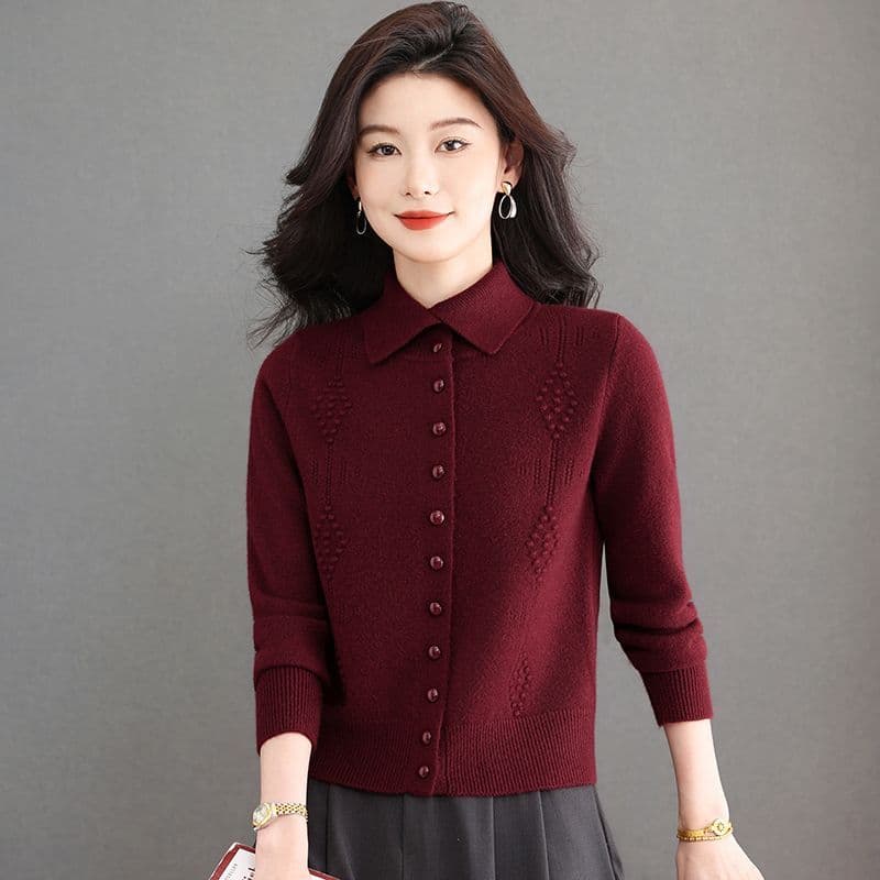 봄 가을 겨울 빛 요리 한 미니멀리즘 바람 패션 폴로 칼라 니트 오픈 가디건 캐주얼 연령 감소 단추 슬림해 보이는 다용도 스웨터 코트 이미지 3