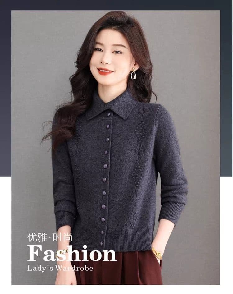 봄 가을 겨울 빛 요리 한 미니멀리즘 바람 패션 폴로 칼라 니트 오픈 가디건 캐주얼 연령 감소 단추 슬림해 보이는 다용도 스웨터 코트 상세 이미지 1