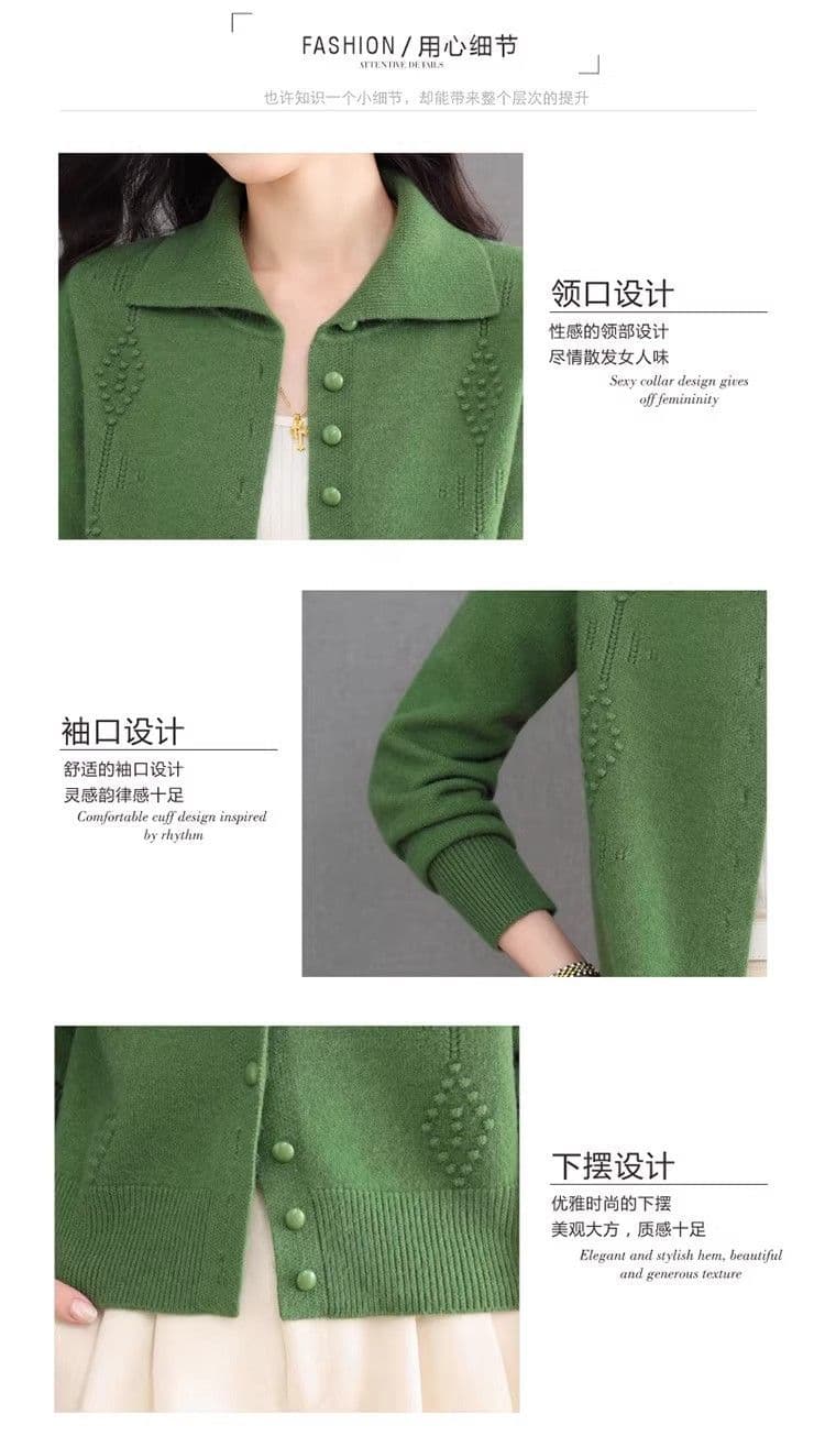 봄 가을 겨울 빛 요리 한 미니멀리즘 바람 패션 폴로 칼라 니트 오픈 가디건 캐주얼 연령 감소 단추 슬림해 보이는 다용도 스웨터 코트 상세 이미지 5