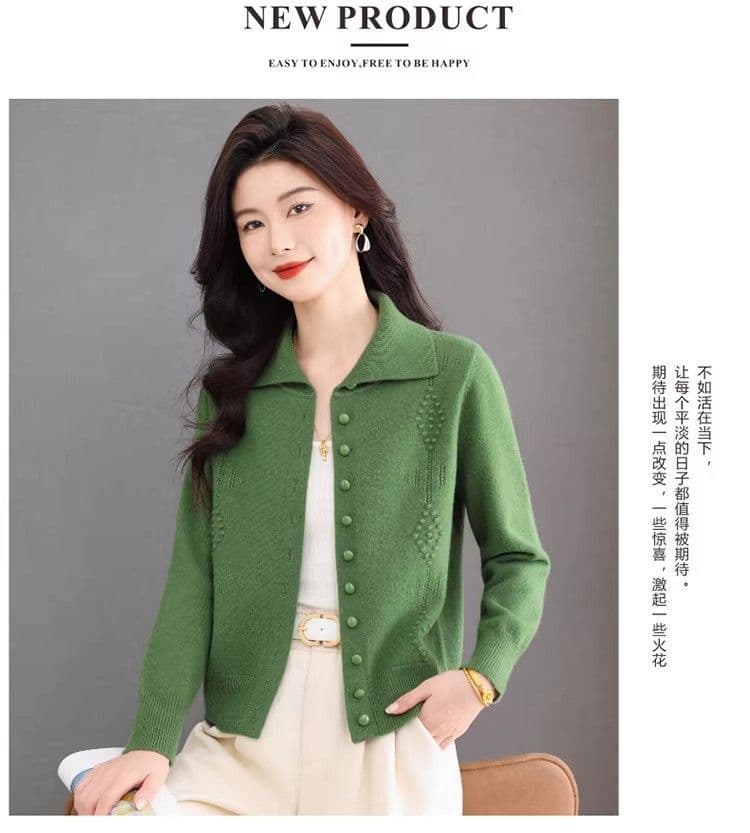 봄 가을 겨울 빛 요리 한 미니멀리즘 바람 패션 폴로 칼라 니트 오픈 가디건 캐주얼 연령 감소 단추 슬림해 보이는 다용도 스웨터 코트 상세 이미지 11