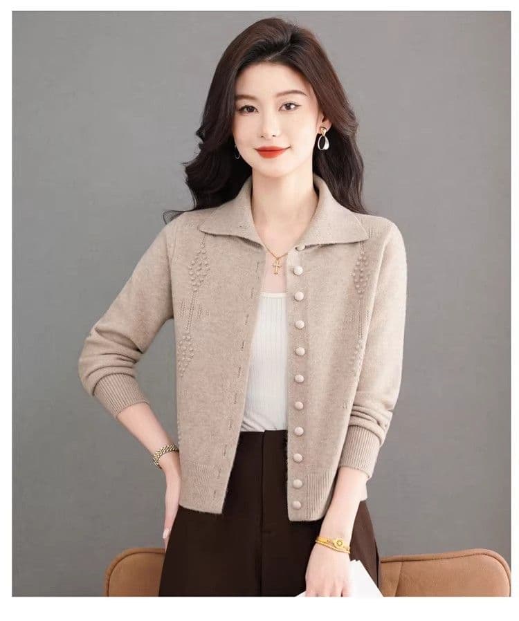 봄 가을 겨울 빛 요리 한 미니멀리즘 바람 패션 폴로 칼라 니트 오픈 가디건 캐주얼 연령 감소 단추 슬림해 보이는 다용도 스웨터 코트 상세 이미지 13