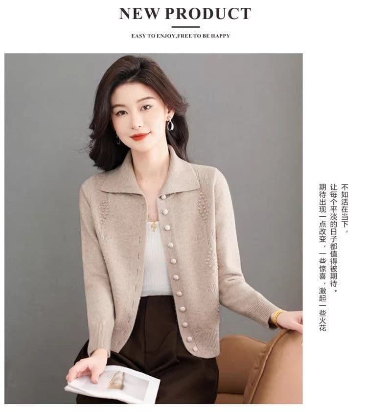 봄 가을 겨울 빛 요리 한 미니멀리즘 바람 패션 폴로 칼라 니트 오픈 가디건 캐주얼 연령 감소 단추 슬림해 보이는 다용도 스웨터 코트 상세 이미지 16