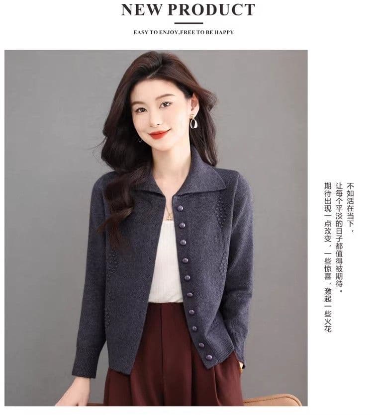 봄 가을 겨울 빛 요리 한 미니멀리즘 바람 패션 폴로 칼라 니트 오픈 가디건 캐주얼 연령 감소 단추 슬림해 보이는 다용도 스웨터 코트 상세 이미지 21