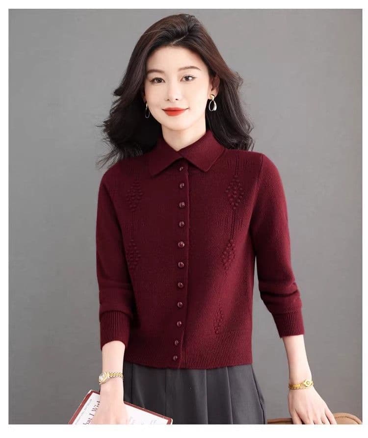 봄 가을 겨울 빛 요리 한 미니멀리즘 바람 패션 폴로 칼라 니트 오픈 가디건 캐주얼 연령 감소 단추 슬림해 보이는 다용도 스웨터 코트 상세 이미지 22