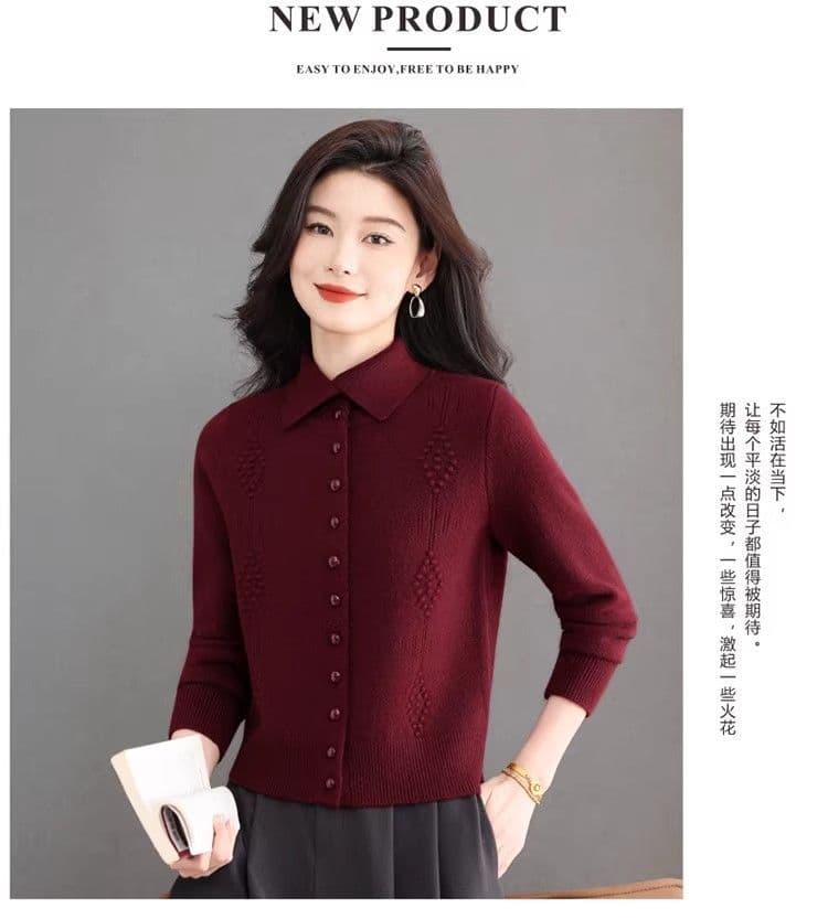 봄 가을 겨울 빛 요리 한 미니멀리즘 바람 패션 폴로 칼라 니트 오픈 가디건 캐주얼 연령 감소 단추 슬림해 보이는 다용도 스웨터 코트 상세 이미지 26