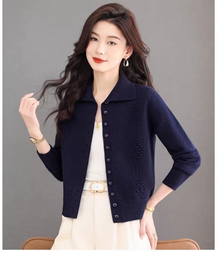 봄 가을 겨울 빛 요리 한 미니멀리즘 바람 패션 폴로 칼라 니트 오픈 가디건 캐주얼 연령 감소 단추 슬림해 보이는 다용도 스웨터 코트 상세 이미지 28
