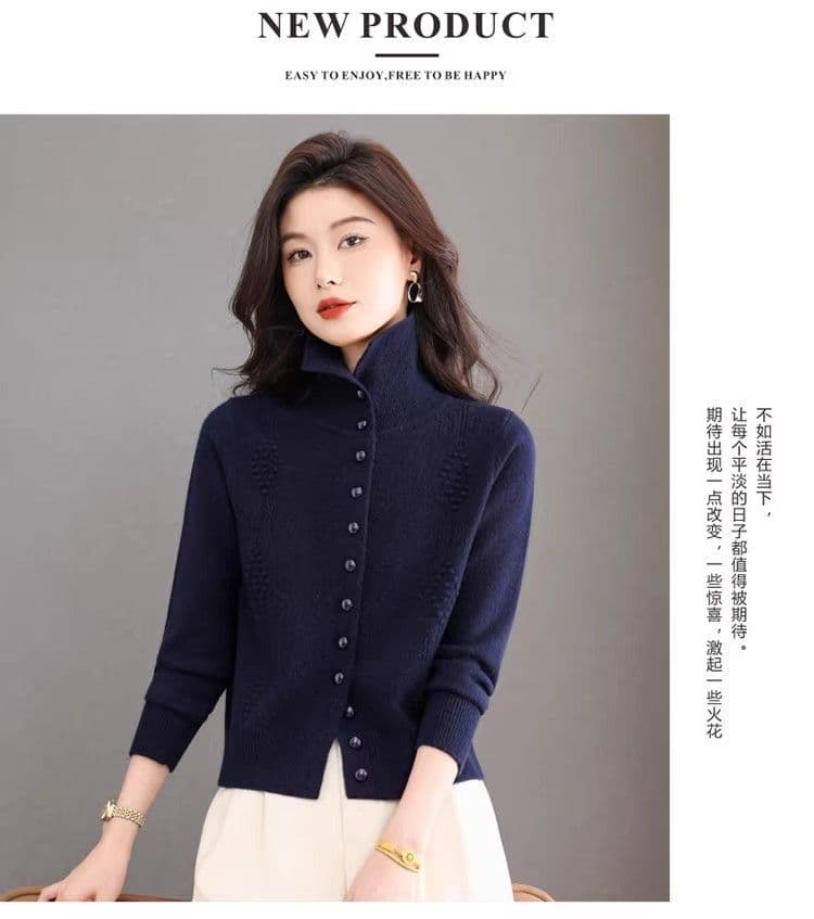봄 가을 겨울 빛 요리 한 미니멀리즘 바람 패션 폴로 칼라 니트 오픈 가디건 캐주얼 연령 감소 단추 슬림해 보이는 다용도 스웨터 코트 상세 이미지 31