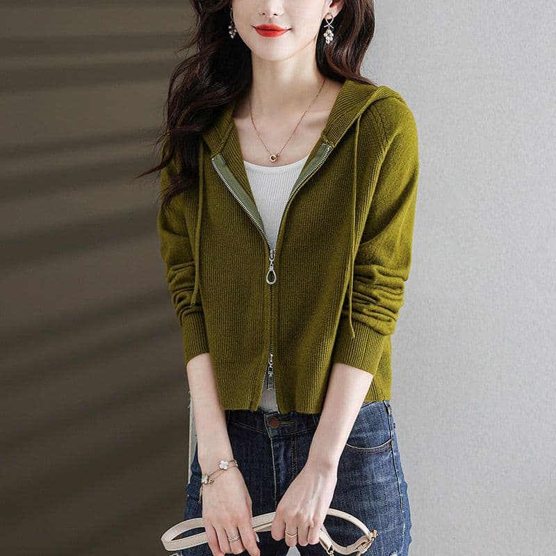 후드 니트 후드티 오픈 가디건 여성 새로운 패션 외국 가스 봄 가을 쇼트 스타일 외부 잡아라. 의류 캐주얼 다용도 여성 코트 이미지 2