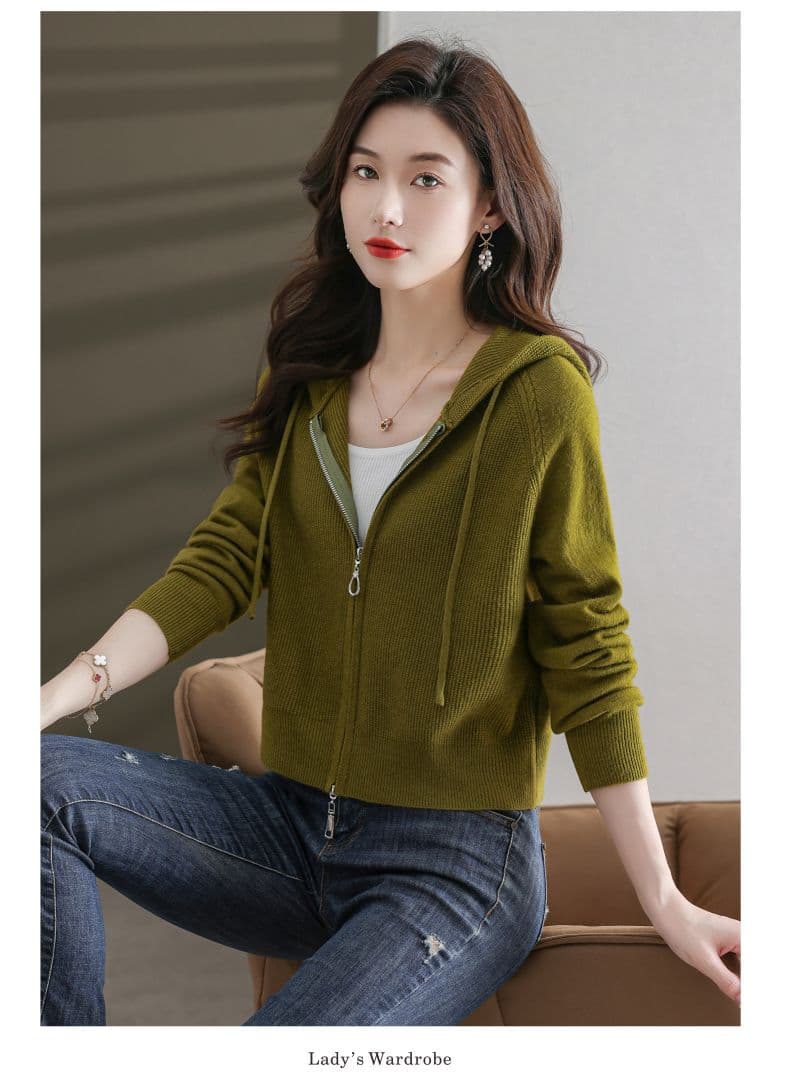 후드 니트 후드티 오픈 가디건 여성 새로운 패션 외국 가스 봄 가을 쇼트 스타일 외부 잡아라. 의류 캐주얼 다용도 여성 코트 상세 이미지 13