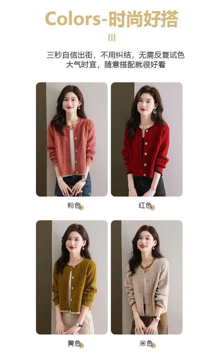 봄 가을 새로운 두꺼운 스웨터 오픈 가디건 쇼트 스타일 품격 다용도 라운드 넥 한국 스타일 루즈핏 니트 스웨터 가을 겨울 여성 코트 상세 이미지 4