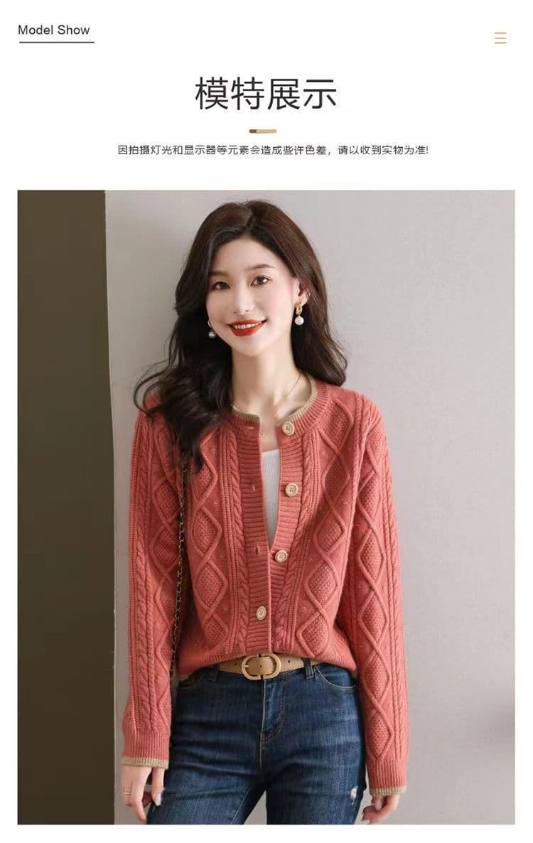 봄 가을 새로운 두꺼운 스웨터 오픈 가디건 쇼트 스타일 품격 다용도 라운드 넥 한국 스타일 루즈핏 니트 스웨터 가을 겨울 여성 코트 상세 이미지 6