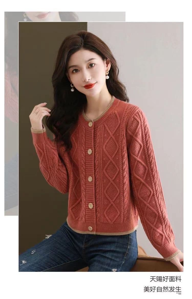 봄 가을 새로운 두꺼운 스웨터 오픈 가디건 쇼트 스타일 품격 다용도 라운드 넥 한국 스타일 루즈핏 니트 스웨터 가을 겨울 여성 코트 상세 이미지 7