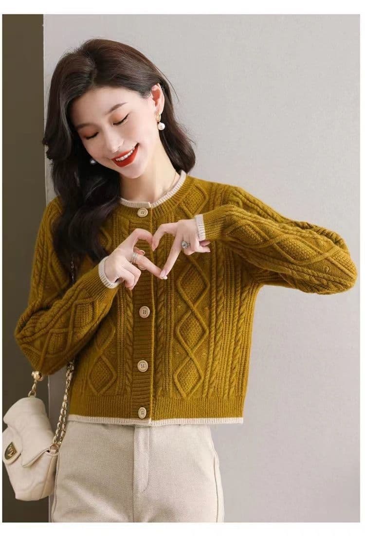 봄 가을 새로운 두꺼운 스웨터 오픈 가디건 쇼트 스타일 품격 다용도 라운드 넥 한국 스타일 루즈핏 니트 스웨터 가을 겨울 여성 코트 상세 이미지 15