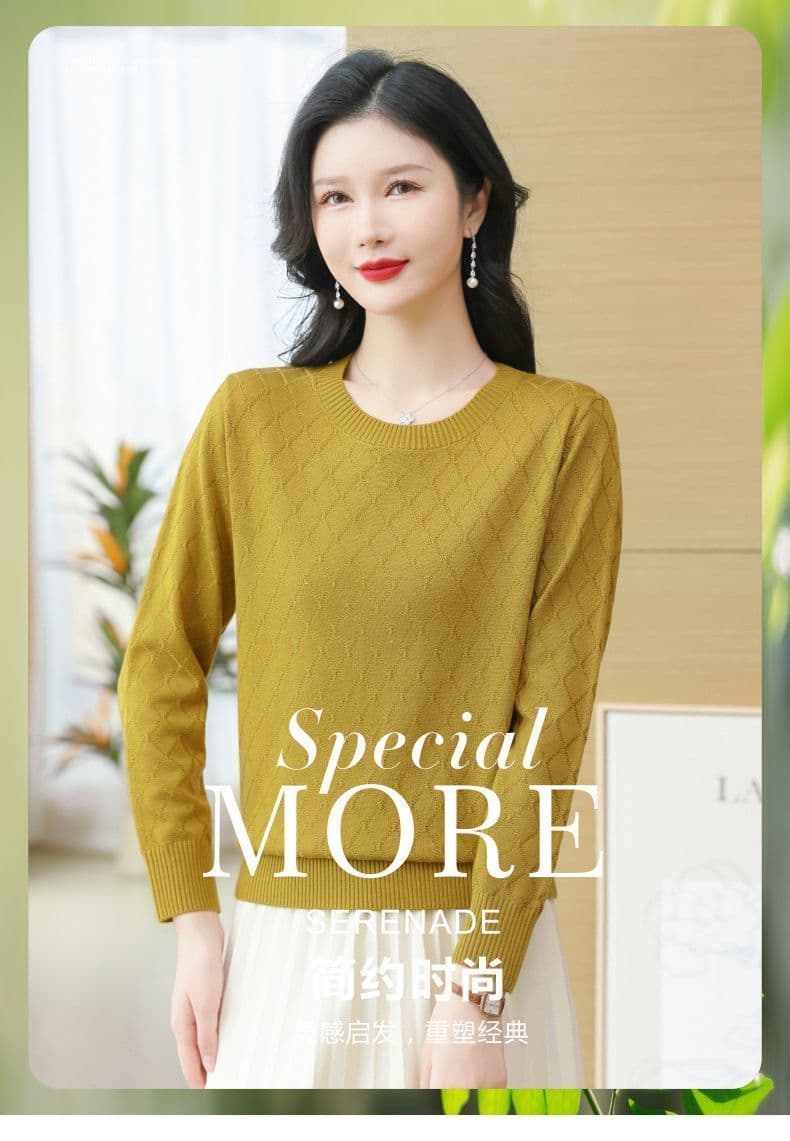 봄 가을 새로운 패션 루즈핏 표지 고기 연령 감소 긴팔 니트 기본 셔츠 여성 단색 라운드 넥 캐주얼 다용도 스웨터 상세 이미지 1