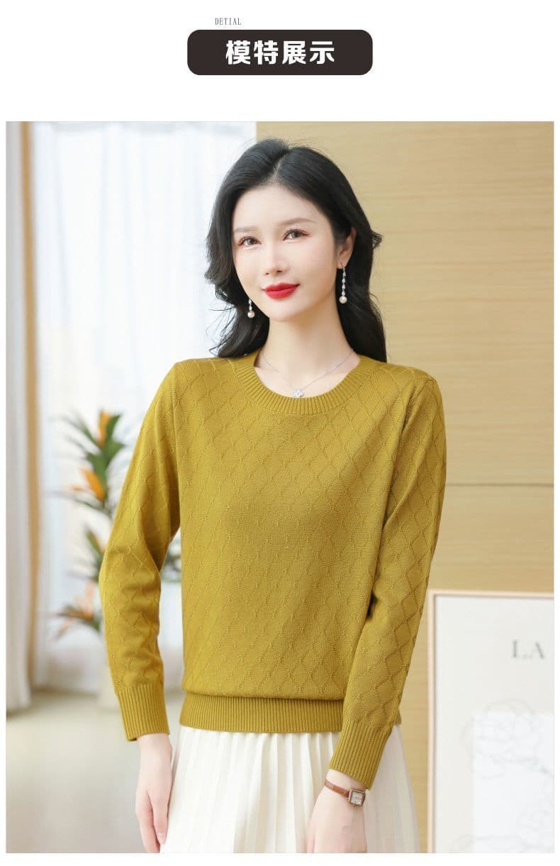 봄 가을 새로운 패션 루즈핏 표지 고기 연령 감소 긴팔 니트 기본 셔츠 여성 단색 라운드 넥 캐주얼 다용도 스웨터 상세 이미지 7