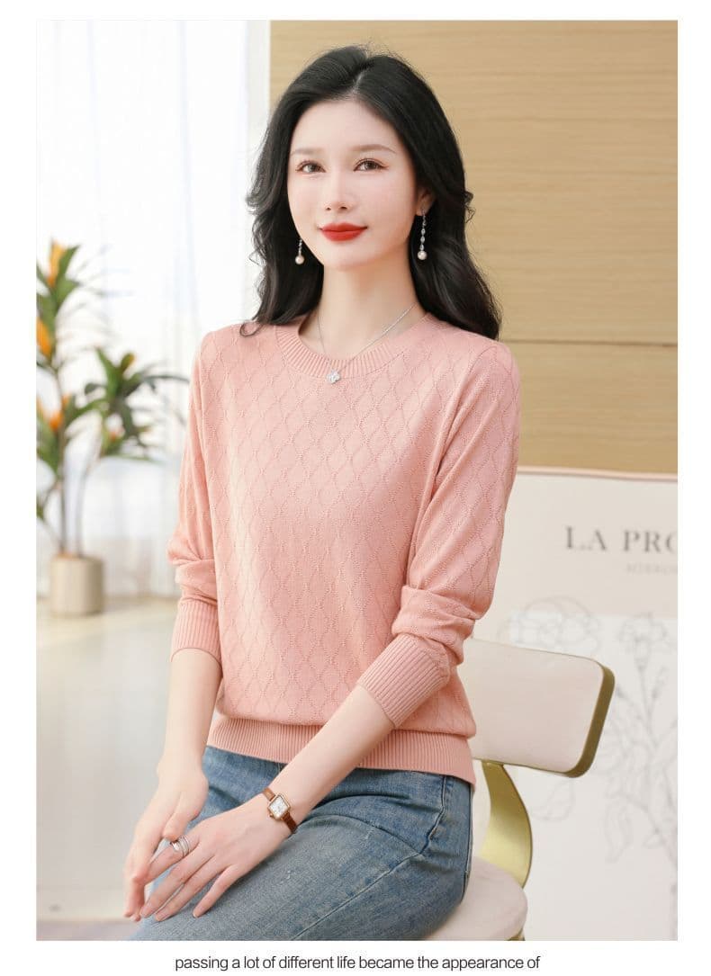 봄 가을 새로운 패션 루즈핏 표지 고기 연령 감소 긴팔 니트 기본 셔츠 여성 단색 라운드 넥 캐주얼 다용도 스웨터 상세 이미지 12