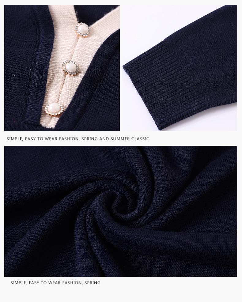POLO 칼라 니트 스웨터 맨위 여성 봄 가을 새로운 외국 가스 패션 폴로 칼라 다용도 캐주얼 긴팔 어머니 드레스 스웨터 상세 이미지 9