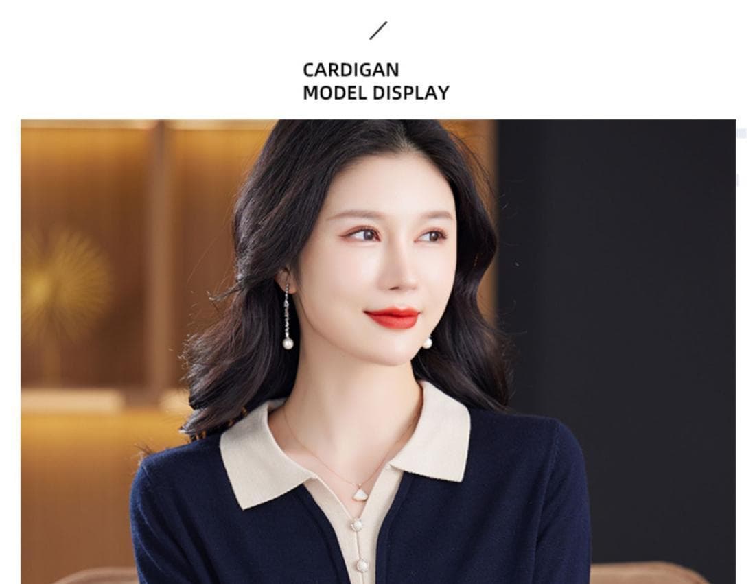 POLO 칼라 니트 스웨터 맨위 여성 봄 가을 새로운 외국 가스 패션 폴로 칼라 다용도 캐주얼 긴팔 어머니 드레스 스웨터 상세 이미지 14
