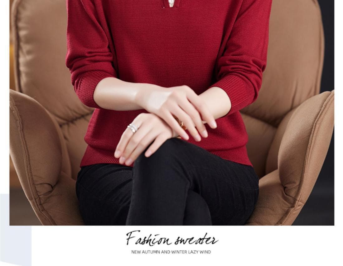 POLO 칼라 니트 스웨터 맨위 여성 봄 가을 새로운 외국 가스 패션 폴로 칼라 다용도 캐주얼 긴팔 어머니 드레스 스웨터 상세 이미지 19