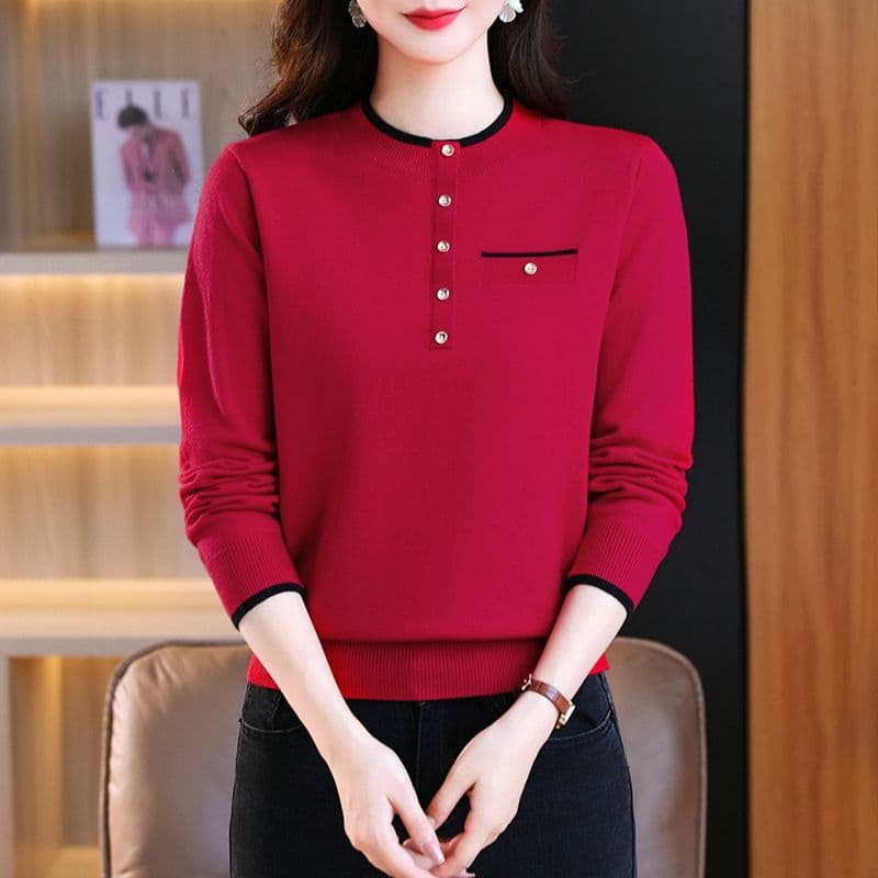 뽕나무 누에 실크 긴팔 티셔츠 여성 봄 가을 새로운 빅 사이즈 라운드 넥 얇은 스타일 패션 다용도 엄마 외국 가스 표지 배 맨위 이미지 3