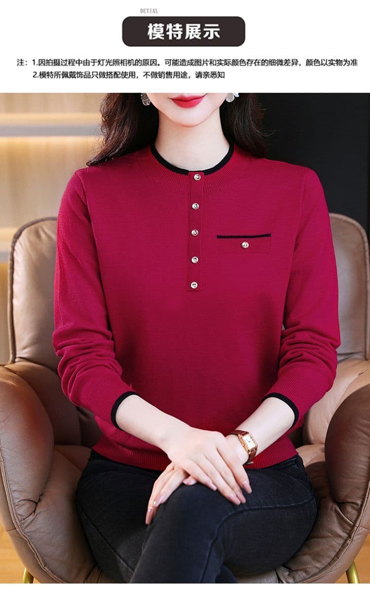 뽕나무 누에 실크 긴팔 티셔츠 여성 봄 가을 새로운 빅 사이즈 라운드 넥 얇은 스타일 패션 다용도 엄마 외국 가스 표지 배 맨위 상세 이미지 9