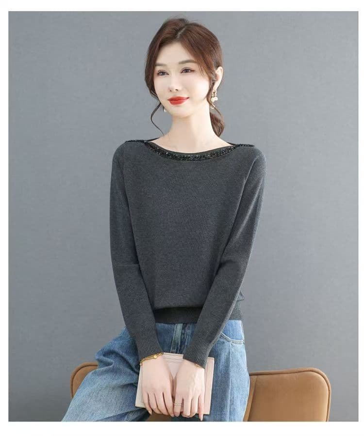 봄 가을 패션 니트 스웨터 외국 가스 패션 맨위 라운드 넥 단색 품격 긴팔 기본 셔츠 스웨터 고급 맨위 상세 이미지 12