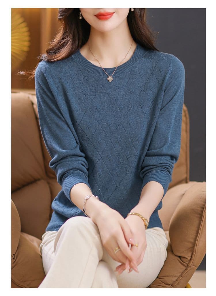 한 부서 라운드 넥 니트 스웨터 2026 새로운 스웨터 봄과 가을 패션 연령 감소 다용도 루즈핏 긴팔 만나는 단색 상세 이미지 18