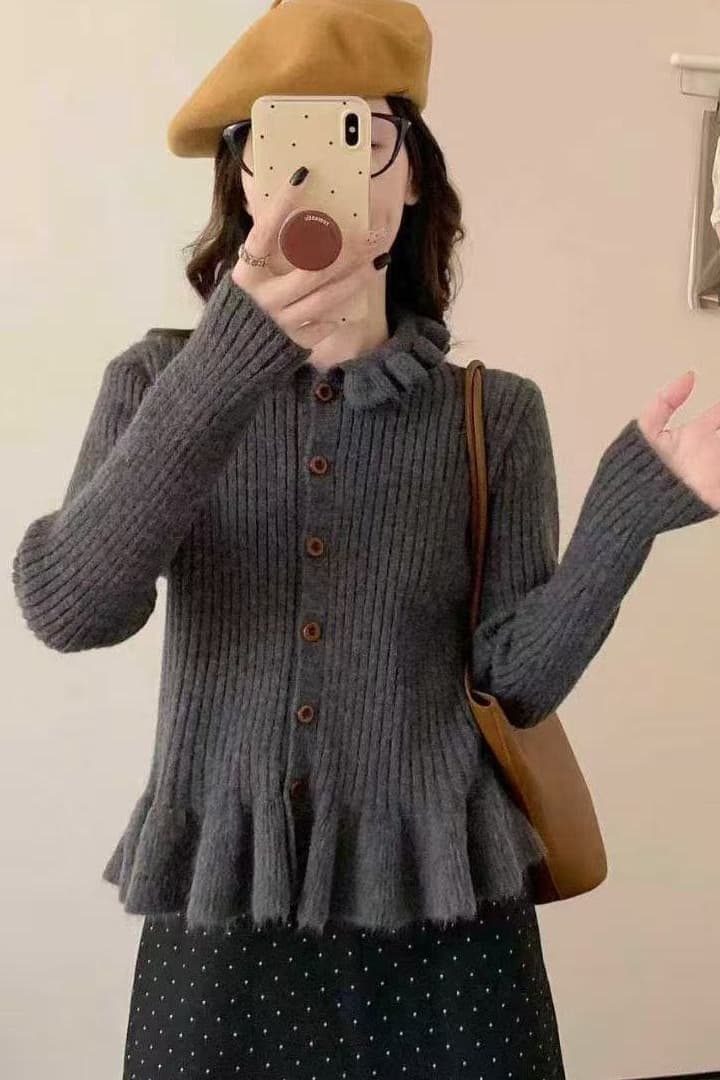 부드러운 한 부서 바람 프릴 베이비 칼라 스웨터 여자 가을 겨울 새로운 패션 디자인 센스 외국 가스 연령 감소 작은 셔츠 트렌디 이미지 6