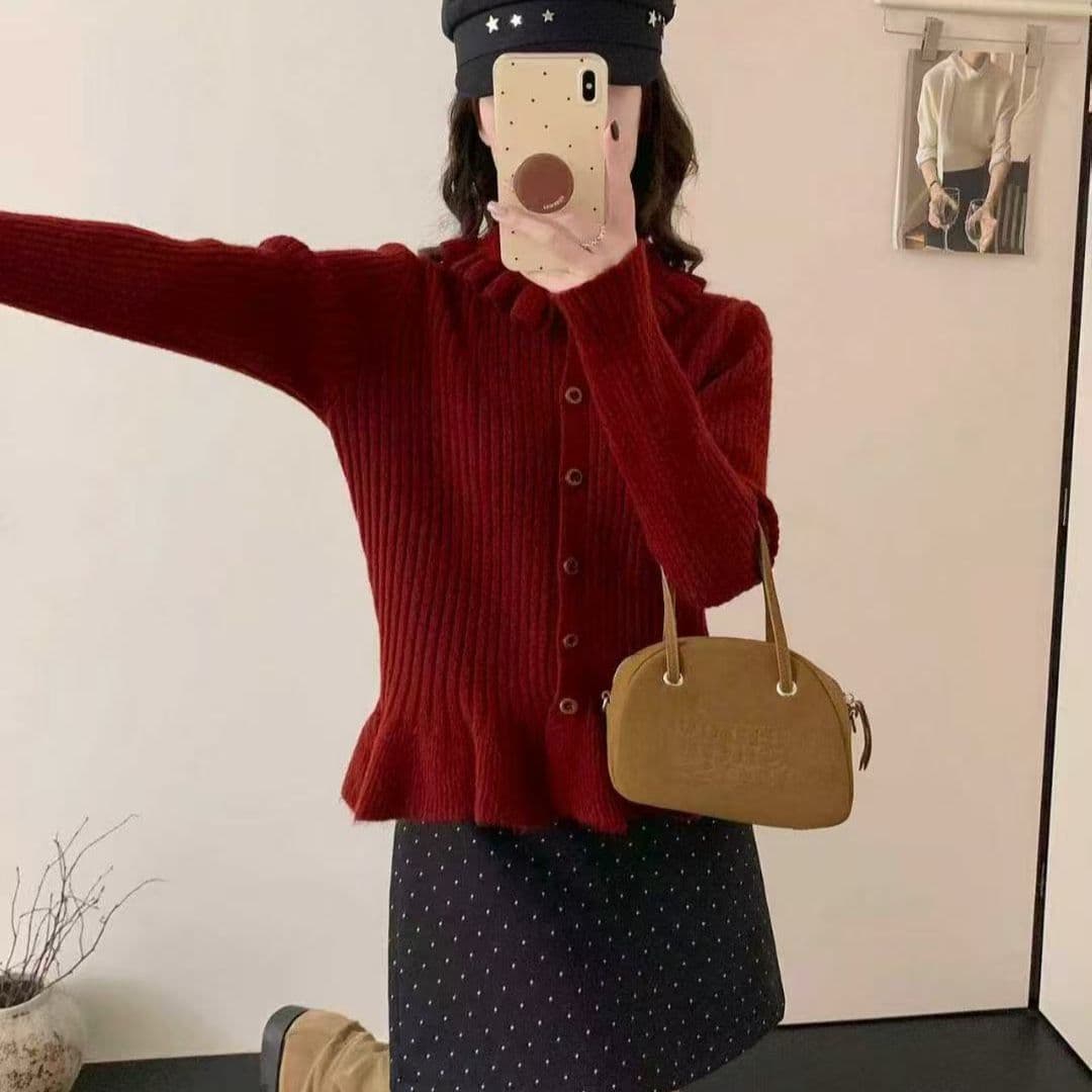 부드러운 한 부서 바람 프릴 베이비 칼라 스웨터 여자 가을 겨울 새로운 패션 디자인 센스 외국 가스 연령 감소 작은 셔츠 트렌디 상세 이미지 6