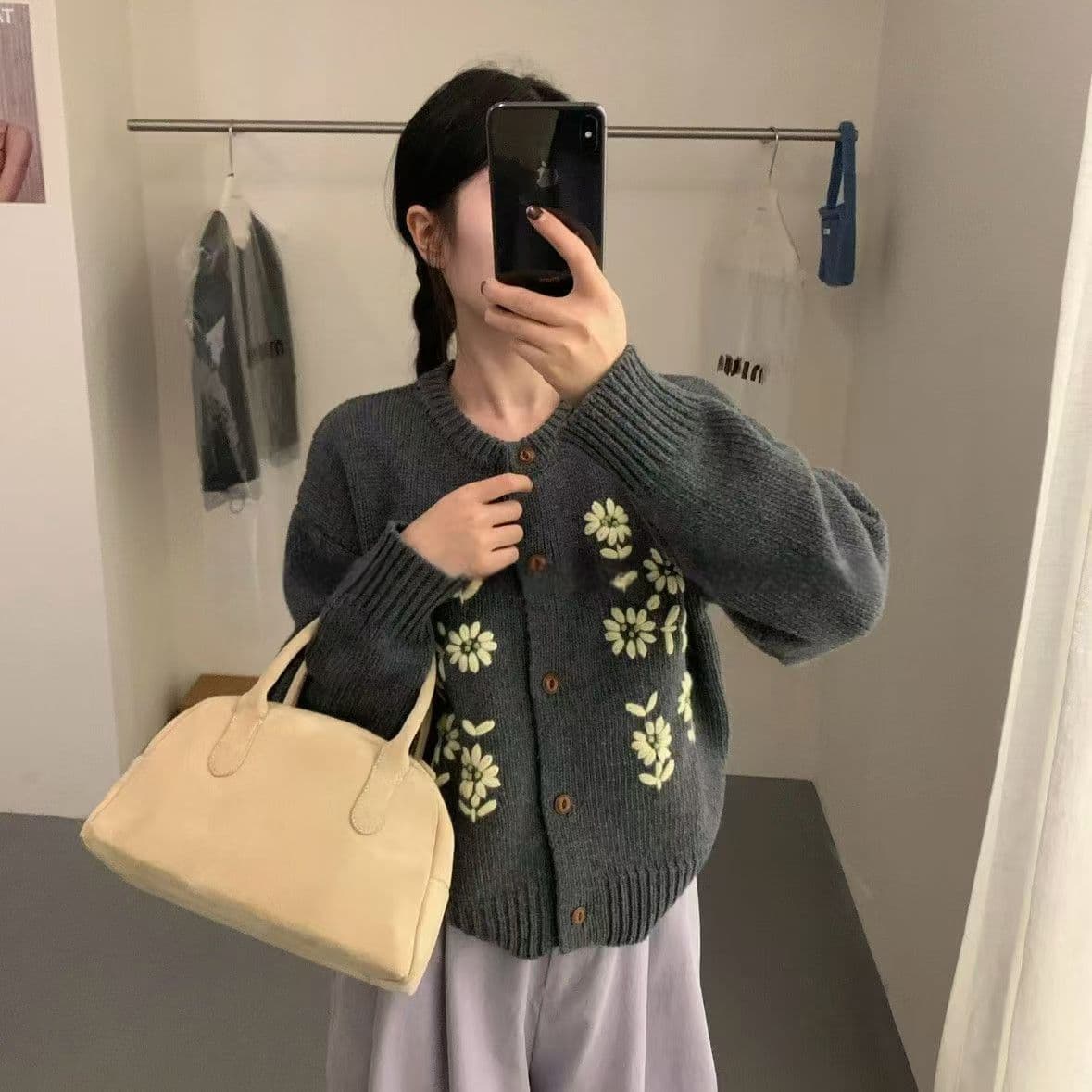 부드러운 무거운 작업 수공 꽃 라운드 넥 한 부서 새로운 두꺼운 니트 오픈 가디건 품격 다용도 연령 감소 맨위 재킷 상세 이미지 12