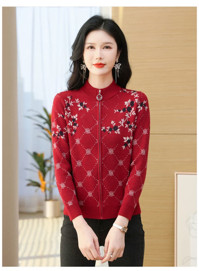 봄 가을 새로운 스웨터 여자 오픈 가디건 여성 두꺼운 니트 양모 재킷 스탠드 칼라 패션 자카드 루즈핏 양모 맨위 상세 이미지 7