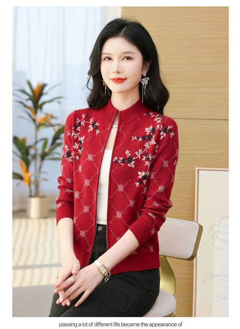 봄 가을 새로운 스웨터 여자 오픈 가디건 여성 두꺼운 니트 양모 재킷 스탠드 칼라 패션 자카드 루즈핏 양모 맨위 상세 이미지 9