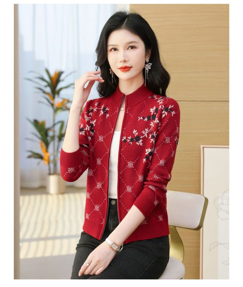 봄 가을 새로운 스웨터 여자 오픈 가디건 여성 두꺼운 니트 양모 재킷 스탠드 칼라 패션 자카드 루즈핏 양모 맨위 상세 이미지 11