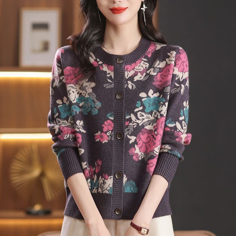 봄 가을 빅 사이즈 재킷 카디건 새로운 외국 가스 연령 감소 자카드 오픈 가디건 패션 다용도 루즈핏 스웨터 니트 스웨터