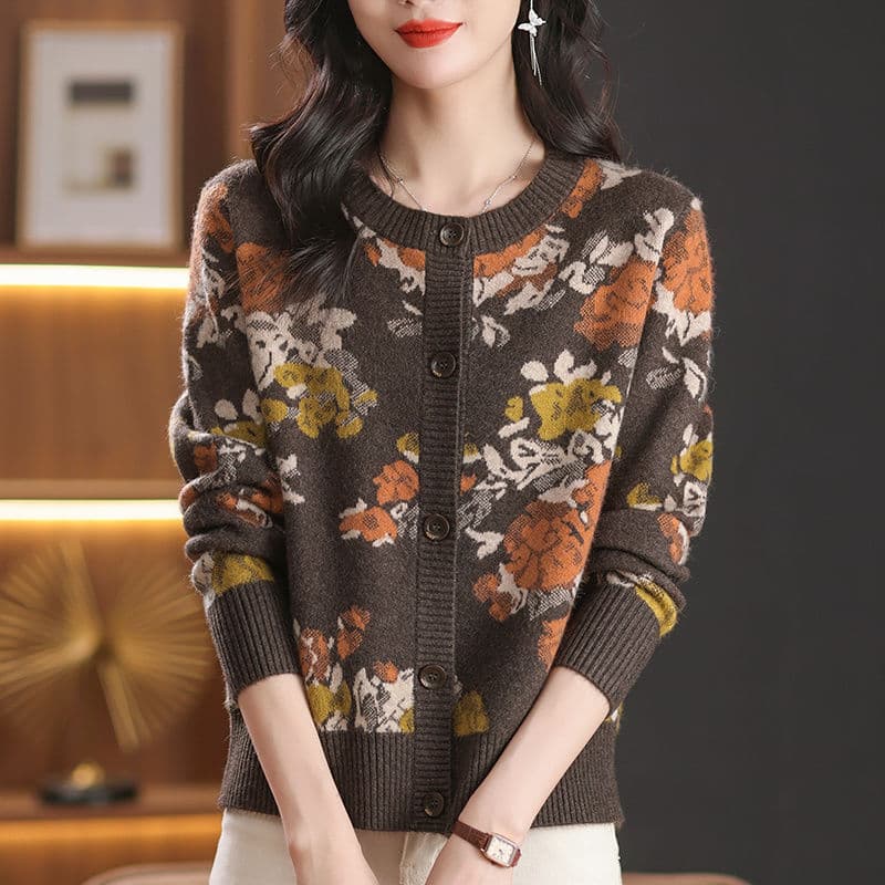 봄 가을 빅 사이즈 재킷 카디건 새로운 외국 가스 연령 감소 자카드 오픈 가디건 패션 다용도 루즈핏 스웨터 니트 스웨터 이미지 3