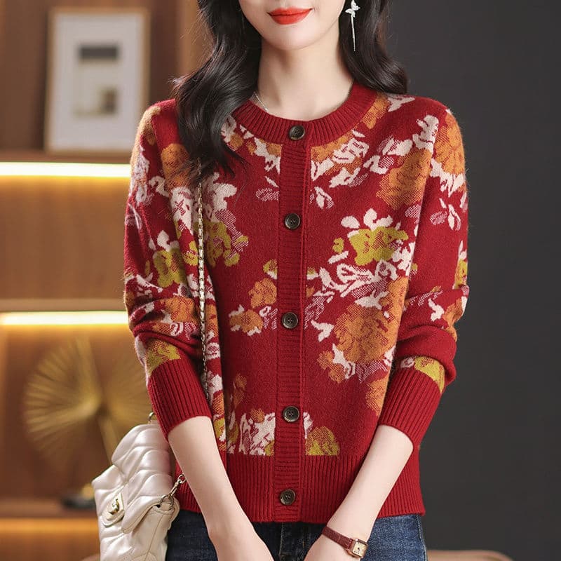 봄 가을 빅 사이즈 재킷 카디건 새로운 외국 가스 연령 감소 자카드 오픈 가디건 패션 다용도 루즈핏 스웨터 니트 스웨터 이미지 4
