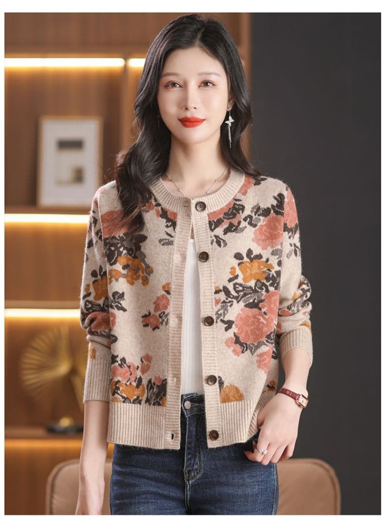 봄 가을 빅 사이즈 재킷 카디건 새로운 외국 가스 연령 감소 자카드 오픈 가디건 패션 다용도 루즈핏 스웨터 니트 스웨터 상세 이미지 21