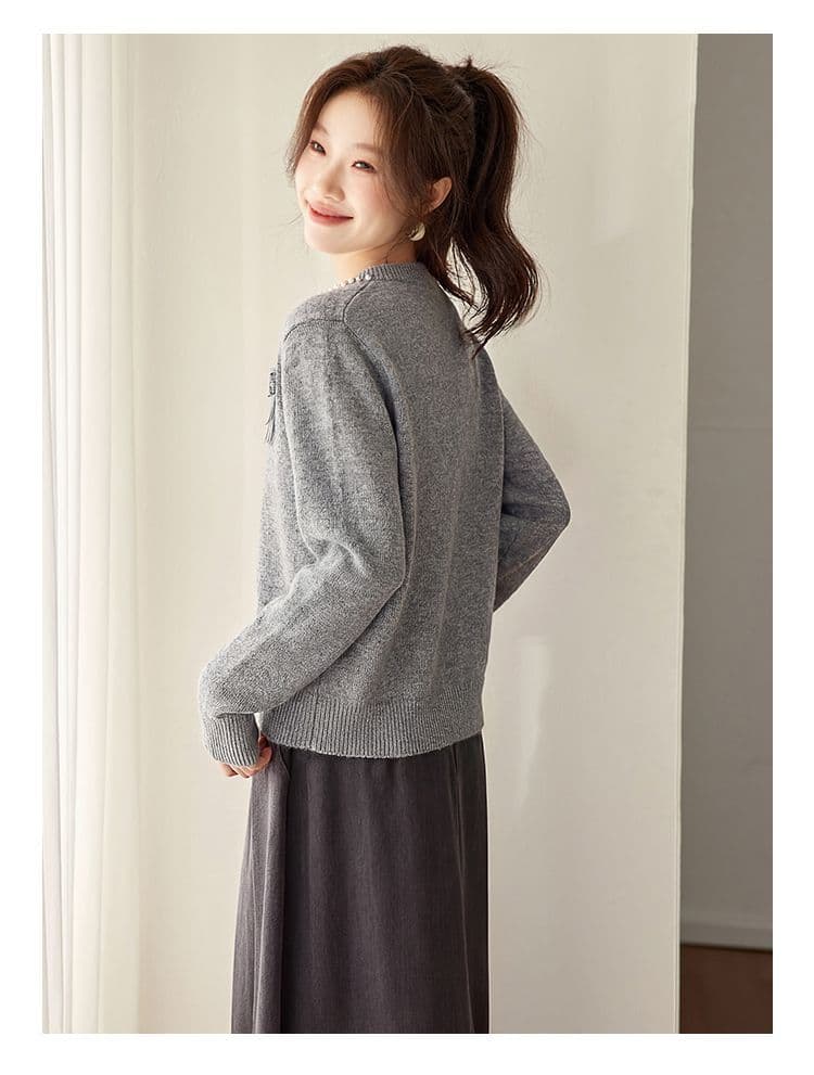 연령 감소 나비 매듭 니트 오픈 가디건 여성 봄 가을 패션 새로운 작은 샤넬 스타일 라운드 넥 긴팔 루즈핏 스웨터 코트 상세 이미지 24