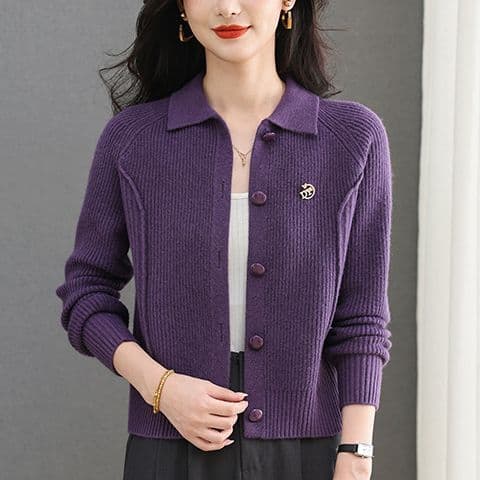 봄 가을 폴로 칼라 니트 오픈 가디건 여성 재킷 쇼트 스타일 새로운 공제 외부 가져 가라. 카디건 패션 품격 연령 감소 맨위 여성 이미지 3