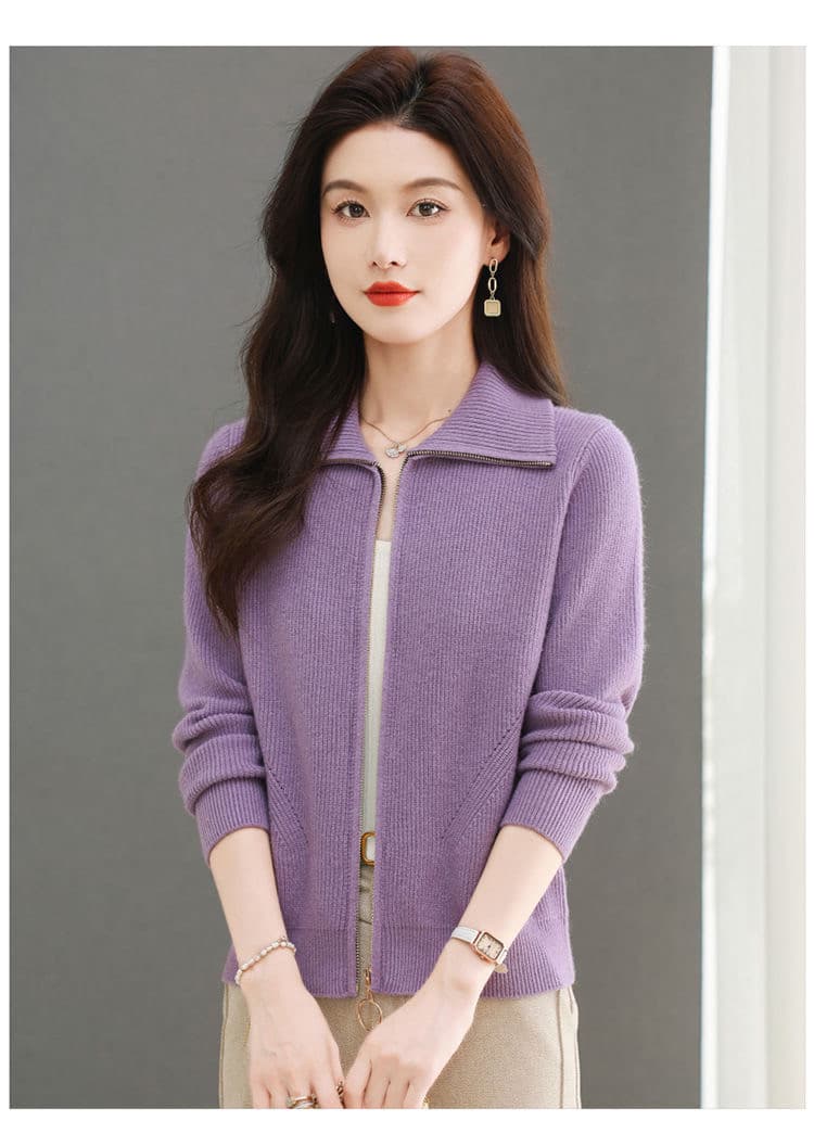 봄과 가을 지퍼 새로운 스웨터 코트 루즈핏 쇼트 스타일 폴로 칼라 두꺼운 니트 오픈 가디건 패션 연령 감소 맨위 여성 상세 이미지 9