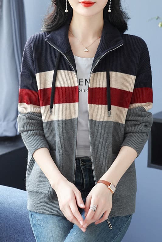 가을 겨울 새로운 두꺼운 후드 스웨터 오픈 가디건 패치워크 색상 루즈핏 슬림해 보이는 캐주얼 패션 니트 스웨터 맨위 여성 코트 이미지 6